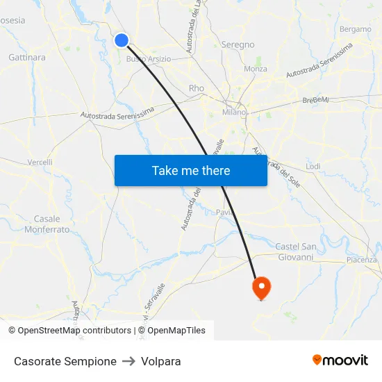 Casorate Sempione to Volpara map