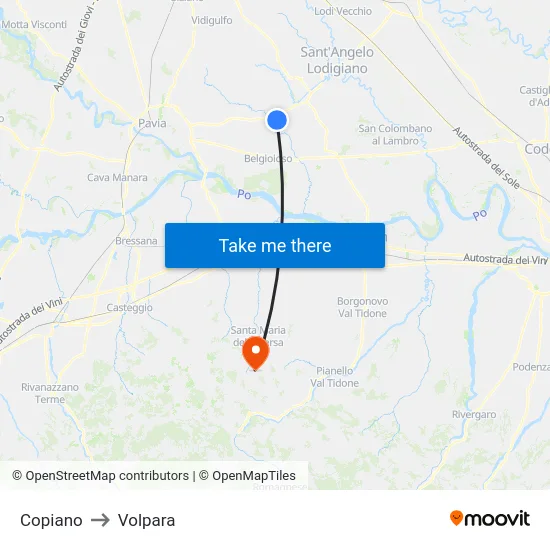 Copiano to Volpara map