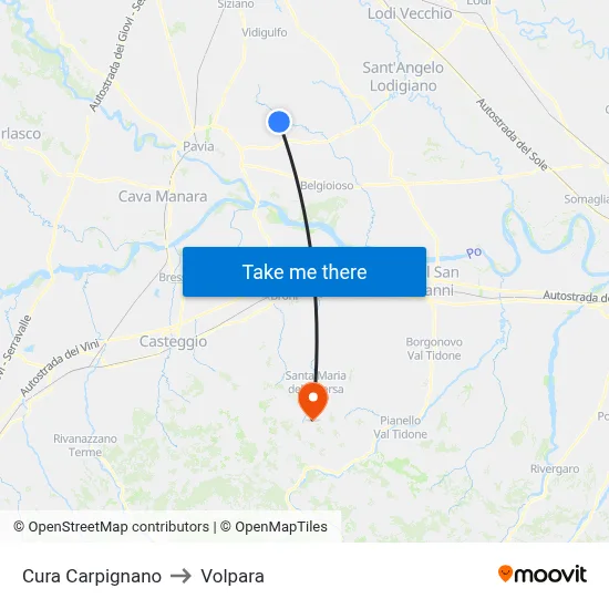 Cura Carpignano to Volpara map