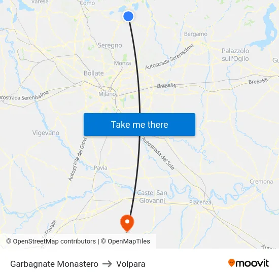 Garbagnate Monastero to Volpara map