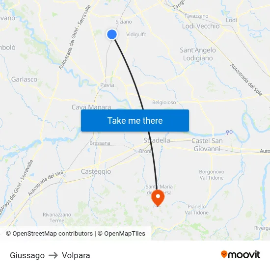 Giussago to Volpara map