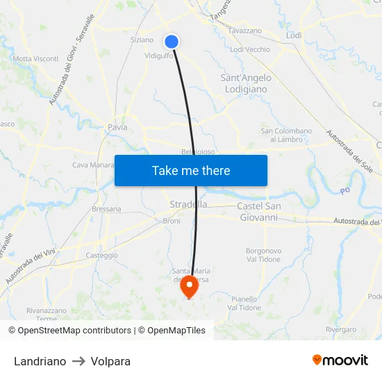 Landriano to Volpara map