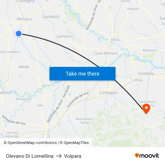 Olevano Di Lomellina to Volpara map
