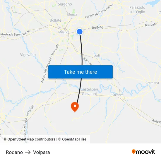 Rodano to Volpara map