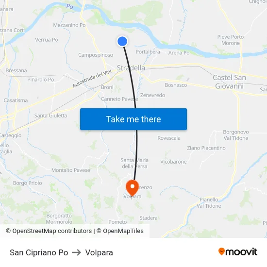 San Cipriano Po to Volpara map