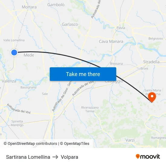 Sartirana Lomellina to Volpara map