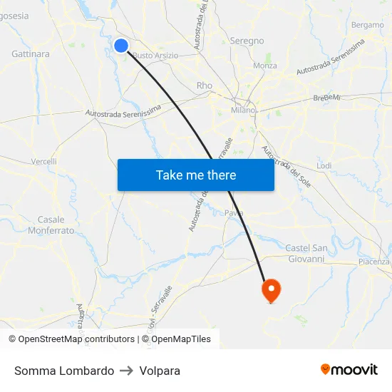 Somma Lombardo to Volpara map