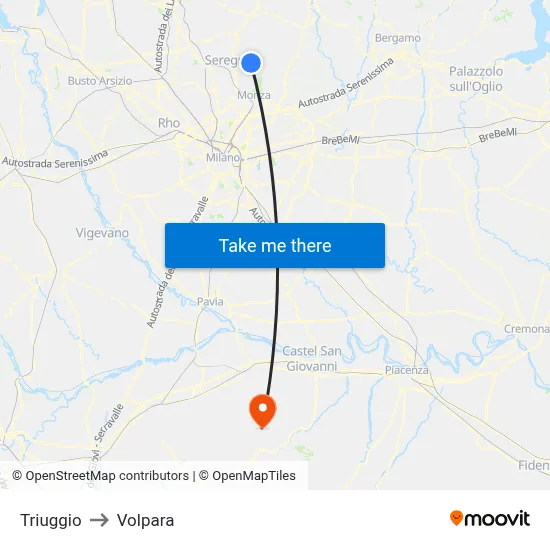 Triuggio to Volpara map