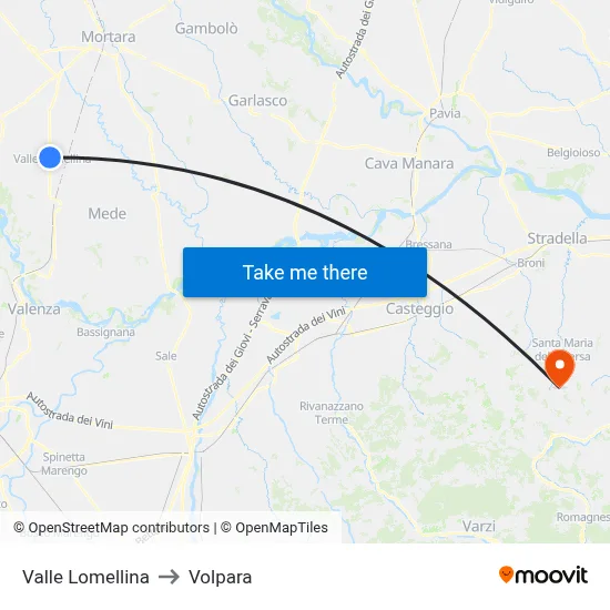 Valle Lomellina to Volpara map