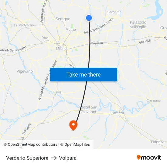 Verderio Superiore to Volpara map