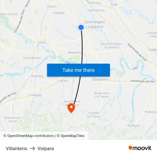 Villanterio to Volpara map