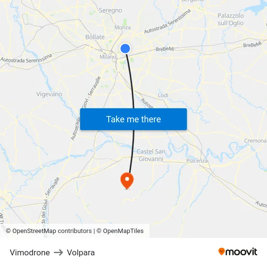 Vimodrone to Volpara map