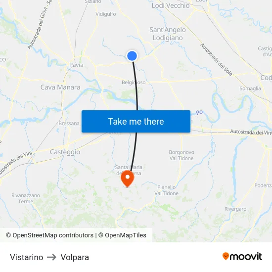 Vistarino to Volpara map