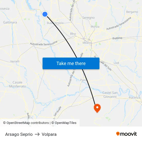 Arsago Seprio to Volpara map