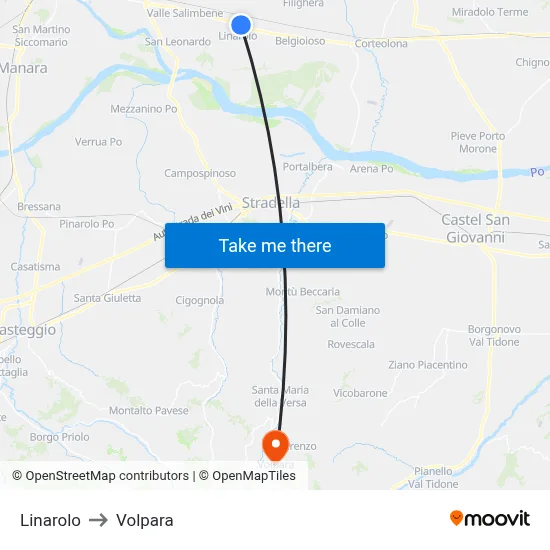 Linarolo to Volpara map