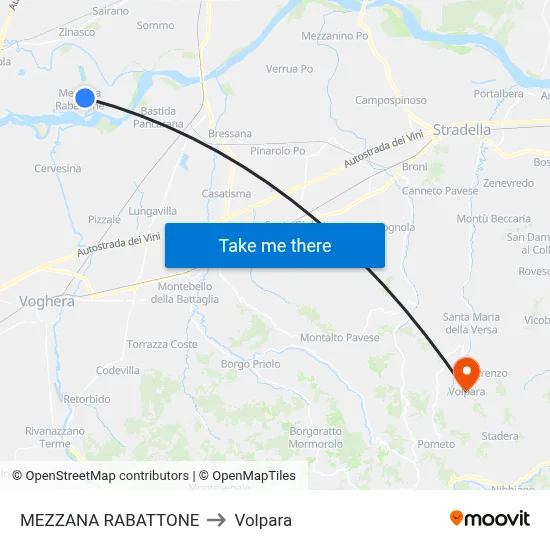 Mezzana Rabattone to Volpara map