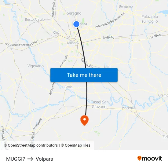 Muggiò to Volpara map