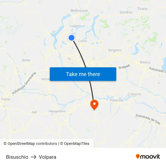 Bisuschio to Volpara map