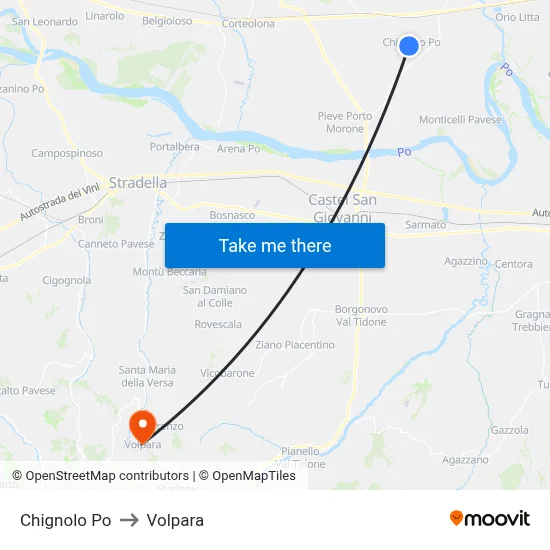 Chignolo Po to Volpara map