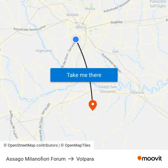 Assago Milanofiori Forum to Volpara map