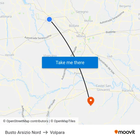 Busto Arsizio North to Volpara map