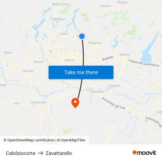 Calolziocorte to Zavattarello map