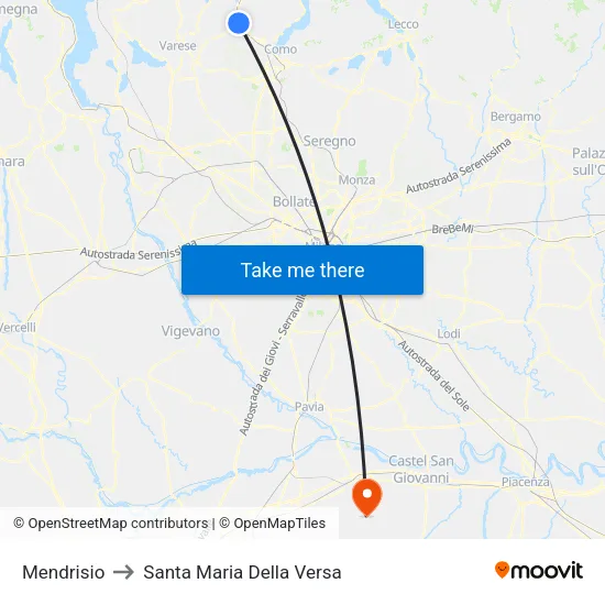 Mendrisio to Santa Maria Della Versa map