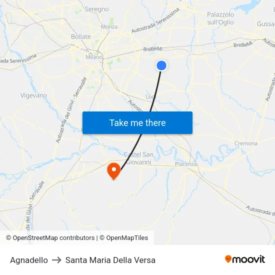 Agnadello to Santa Maria Della Versa map