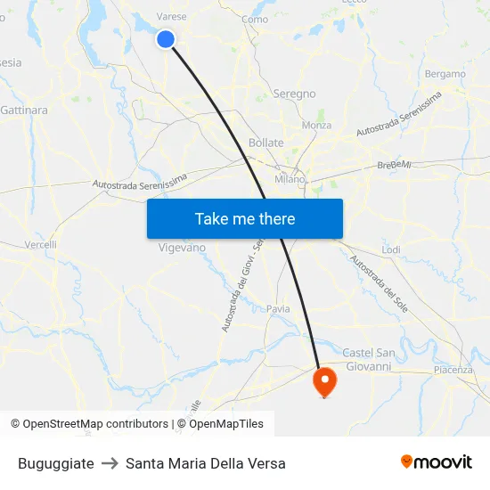 Buguggiate to Santa Maria Della Versa map