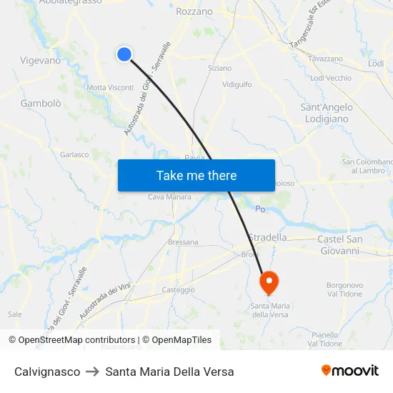 Calvignasco to Santa Maria Della Versa map