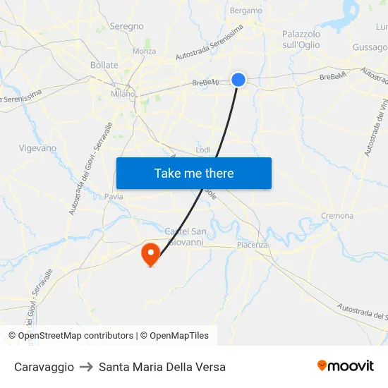 Caravaggio to Santa Maria Della Versa map
