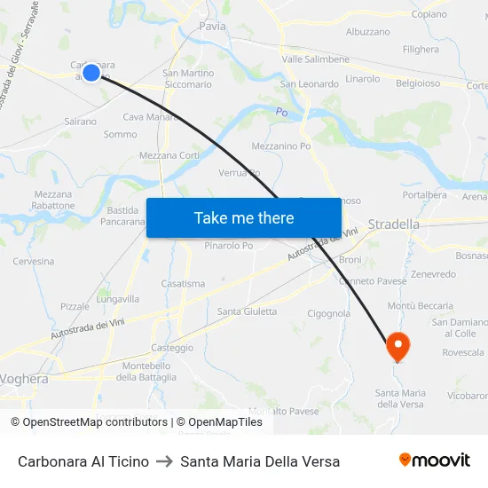 Carbonara Al Ticino to Santa Maria Della Versa map