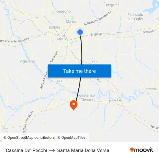 Cassina De' Pecchi to Santa Maria Della Versa map