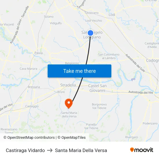 Castiraga Vidardo to Santa Maria Della Versa map