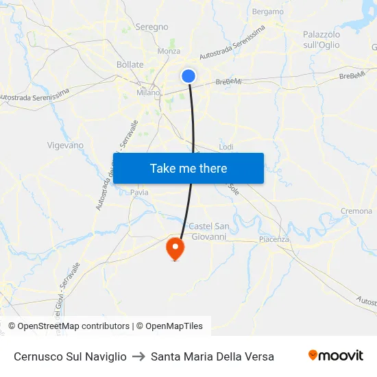 Cernusco Sul Naviglio to Santa Maria Della Versa map