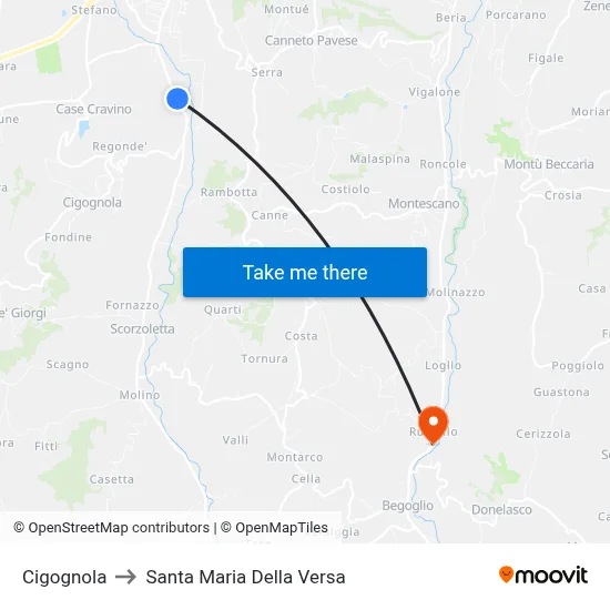 Cigognola to Santa Maria Della Versa map