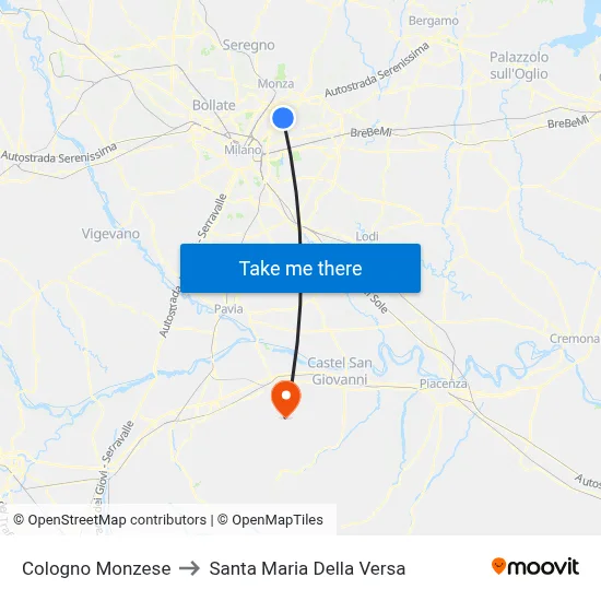 Cologno Monzese to Santa Maria Della Versa map