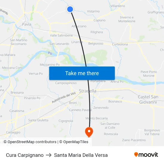 Cura Carpignano to Santa Maria Della Versa map