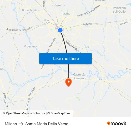 Milan to Santa Maria Della Versa map