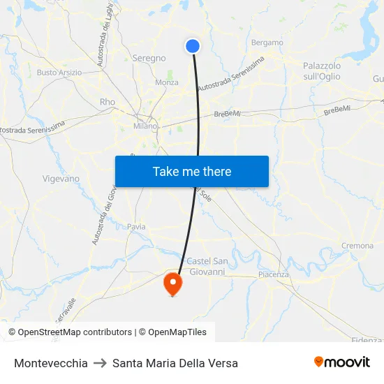 Montevecchia to Santa Maria Della Versa map