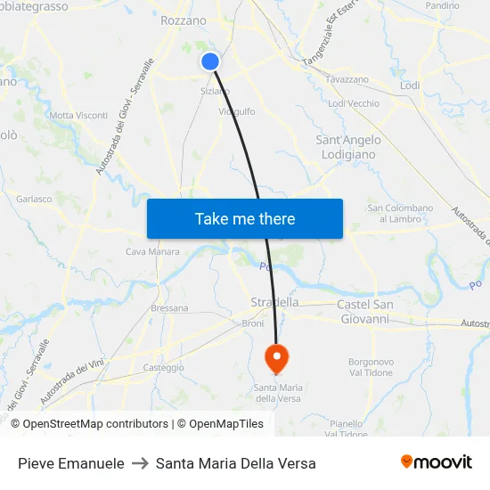Pieve Emanuele to Santa Maria Della Versa map