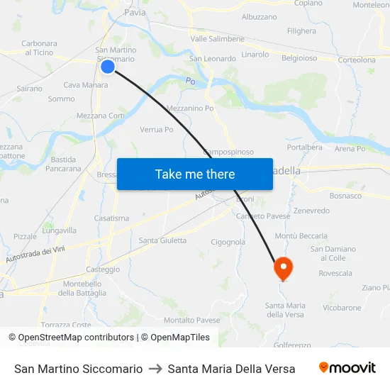 San Martino Siccomario to Santa Maria Della Versa map