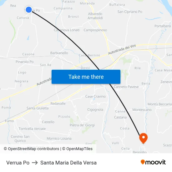 Verrua Po to Santa Maria Della Versa map