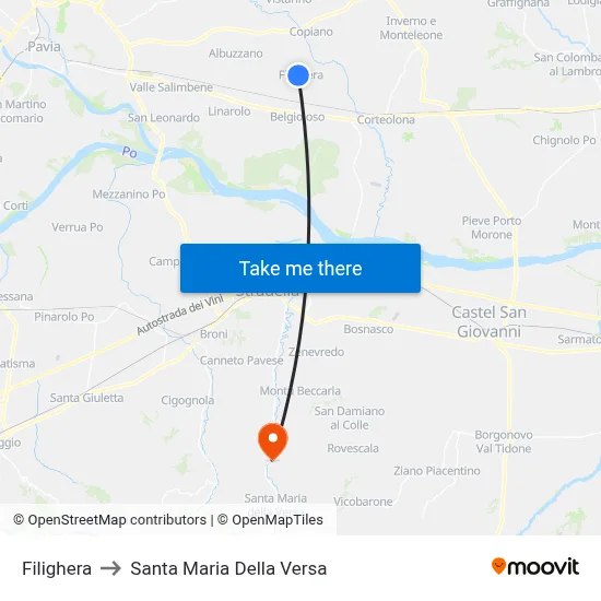 Filighera to Santa Maria Della Versa map