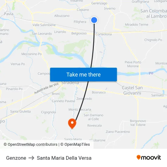 Genzone to Santa Maria Della Versa map