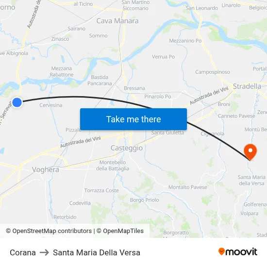 Corana to Santa Maria Della Versa map