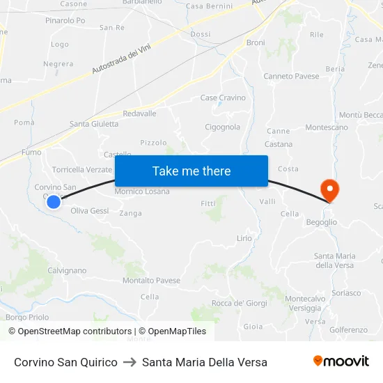 Corvino San Quirico to Santa Maria Della Versa map