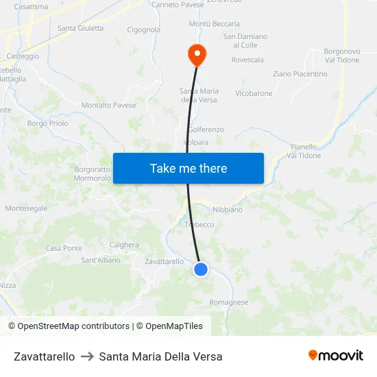 Zavattarello to Santa Maria Della Versa map
