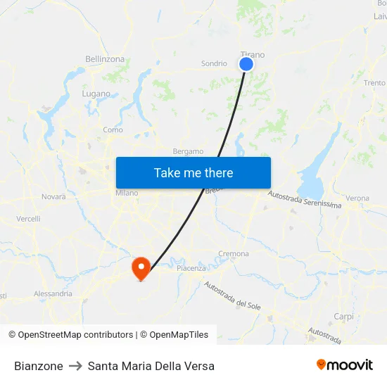 Bianzone to Santa Maria Della Versa map