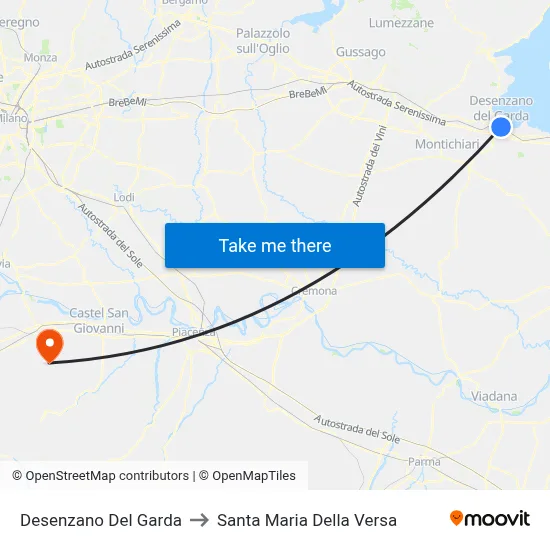 Desenzano del Garda to Santa Maria Della Versa map